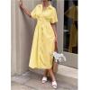 imageMakeMeChic Womens Summer Striped Button Down Shirt Dress Short Sleeve Midi DressesYellow
