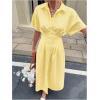 imageMakeMeChic Womens Summer Striped Button Down Shirt Dress Short Sleeve Midi DressesYellow