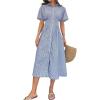 imageMakeMeChic Womens Summer Striped Button Down Shirt Dress Short Sleeve Midi DressesRoyal Blue