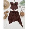imageMakeMeChic Womens 2 Piece Y2k Outfit Starfish Strapless Tube Tops and Ruched Skirt SetBrown