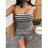 imageMakeMeChic Womens Summer 2 Piece Sets Striped Open Back Strapless Tube Tops Mini Micro Shorts SetBlack White