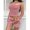 imageMakeMeChic Womens Summer 2 Piece Sets Striped Open Back Strapless Tube Tops Mini Micro Shorts SetRed White