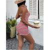 imageMakeMeChic Womens Summer 2 Piece Sets Striped Open Back Strapless Tube Tops Mini Micro Shorts SetRed White