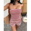 imageMakeMeChic Womens Summer 2 Piece Sets Striped Open Back Strapless Tube Tops Mini Micro Shorts SetRed White