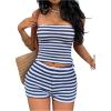 imageMakeMeChic Womens Summer 2 Piece Sets Striped Open Back Strapless Tube Tops Mini Micro Shorts SetBlue White