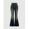 imageMakeMeChic Womens Bell Bottom Jeans Wide Leg Jeans Embroidered Y2K High Waist Stretch Denim PantsDark Blue