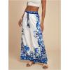 imageMakeMeChic Womens Boho Floral Wide Leg Summer Vacation Pants Drawstring Elastic Waist Loose Beach TrousersBlue and White
