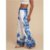 imageMakeMeChic Womens Boho Floral Wide Leg Summer Vacation Pants Drawstring Elastic Waist Loose Beach TrousersBlue and White