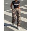 imageMakeMeChic Womens Camo Sweatpants Elastic Waist Casual Fall Loose Athletic Jogger Baggy PantsBrown