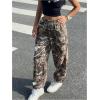 imageMakeMeChic Womens Camo Sweatpants Elastic Waist Casual Fall Loose Athletic Jogger Baggy PantsBrown