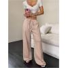 imageMakeMeChic Womens Casual Wide Leg Pants Summer Beach Palazzo PantsBeige