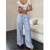 imageMakeMeChic Womens Casual Wide Leg Pants Summer Beach Palazzo PantsBlue