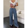imageMakeMeChic Womens Casual Wide Leg Pants Summer Beach Palazzo PantsTeal Blue