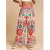 imageMakeMeChic Womens Floral Wide Leg Pants Beach Vacation High Waist Boho Palazzo TrousersMulticolor