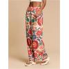 imageMakeMeChic Womens Floral Wide Leg Pants Beach Vacation High Waist Boho Palazzo TrousersMulticolor