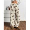 imageMakeMeChic Womens Fuzzy Pajama Pants Leopard Cheetah Print Teddy Cute Lounge PantsBeige Bear