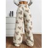 imageMakeMeChic Womens Fuzzy Pajama Pants Leopard Cheetah Print Teddy Cute Lounge PantsBeige Bear
