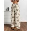 imageMakeMeChic Womens Fuzzy Pajama Pants Leopard Cheetah Print Teddy Cute Lounge PantsBeige Bear