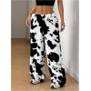 imageMakeMeChic Womens Fuzzy Pajama Pants Leopard Cheetah Print Teddy Cute Lounge PantsBlack White