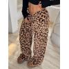 imageMakeMeChic Womens Fuzzy Pajama Pants Leopard Cheetah Print Teddy Cute Lounge PantsKhaki