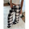 imageMakeMeChic Womens Fuzzy Pajama Pants Leopard Cheetah Print Teddy Cute Lounge PantsPlaid Black White