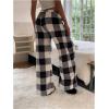 imageMakeMeChic Womens Fuzzy Pajama Pants Leopard Cheetah Print Teddy Cute Lounge PantsPlaid Black White