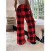 imageMakeMeChic Womens Fuzzy Pajama Pants Leopard Cheetah Print Teddy Cute Lounge PantsPlaid Red