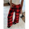 imageMakeMeChic Womens Fuzzy Pajama Pants Leopard Cheetah Print Teddy Cute Lounge PantsPlaid Red