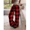imageMakeMeChic Womens Fuzzy Pajama Pants Leopard Cheetah Print Teddy Cute Lounge PantsPlaid Red