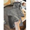 imageMakeMeChic Womens Gingham Straight Leg Long Pants Drawstring Paperbag Waist Loose Trousers with PocketsBlack and White