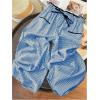 imageMakeMeChic Womens Gingham Straight Leg Long Pants Drawstring Paperbag Waist Loose Trousers with PocketsBlue