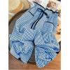 imageMakeMeChic Womens Gingham Straight Leg Long Pants Drawstring Paperbag Waist Loose Trousers with PocketsBlue