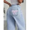 imageMakeMeChic Womens High Waist Denim Pants Bow Wide Leg Baggy Y2K Jeans Trousers with PocketLight Wash
