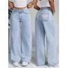 imageMakeMeChic Womens High Waist Denim Pants Bow Wide Leg Baggy Y2K Jeans Trousers with PocketLight Wash