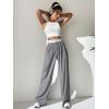 imageMakeMeChic Womens Leopard Print Pants Wide Leg Baggy Loose Y2K Trousers LoungewearLight Grey