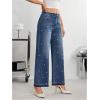 imageMakeMeChic Womens Pearls Jeans Cowboy Chic Outfits Wide Leg Stretch Straight Y2K Denim Pants TrousersBlue