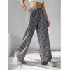 imageMakeMeChic Womens Plaid Elastic Waist Wide Leg Straight Sweatpants Loose Baggy Pants TrousersBlack