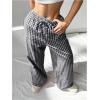 imageMakeMeChic Womens Plaid Elastic Waist Wide Leg Straight Sweatpants Loose Baggy Pants TrousersBlack