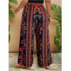 imageMakeMeChic Womens Plus Size Floral Palazzo Pants Elastic Waist Wide Leg Tropical Print Summer TrousersBlack