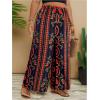 imageMakeMeChic Womens Plus Size Floral Palazzo Pants Elastic Waist Wide Leg Tropical Print Summer TrousersBlack