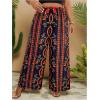 imageMakeMeChic Womens Plus Size Floral Palazzo Pants Elastic Waist Wide Leg Tropical Print Summer TrousersBlack