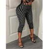 imageMakeMeChic Womens Polka Dots Capri Pants Elastic High Waisted Cropped LeggingsBlack and White