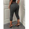imageMakeMeChic Womens Polka Dots Capri Pants Elastic High Waisted Cropped LeggingsBlack and White