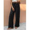 imageMakeMeChic Womens Striped High Waist Pants Tie Front Drawstring Wide Leg TrousersBlack and White