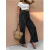 imageMakeMeChic Womens Striped High Waist Pants Tie Front Drawstring Wide Leg TrousersBlack and White