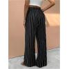 imageMakeMeChic Womens Striped High Waist Pants Tie Front Drawstring Wide Leg TrousersBlack and White
