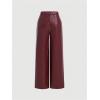 imageMakeMeChic Womens Wide Leg Pants PU Leather High Waist Elastic Straight Party Trousers with PocketsBurgundy