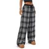 imageMakeMeChic Womens Wide Leg Pants Plaid Drawstring High Waist Loose Work Baggy Pants Sweatpants with PocketBlack