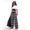 imageMakeMeChic Womens Wide Leg Pants Plaid Drawstring High Waist Loose Work Baggy Pants Sweatpants with PocketBlack