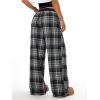imageMakeMeChic Womens Wide Leg Pants Plaid Drawstring High Waist Loose Work Baggy Pants Sweatpants with PocketBlack